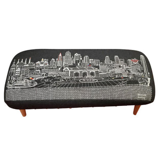 Home Outfitters 38" Black Wool and Brown Ottoman