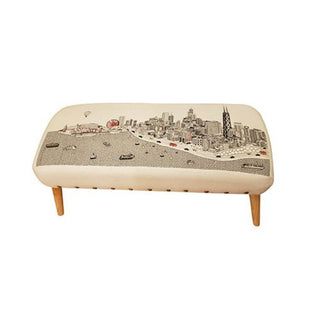 Home Outfitters 38" Cream Wool and Brown Ottoman