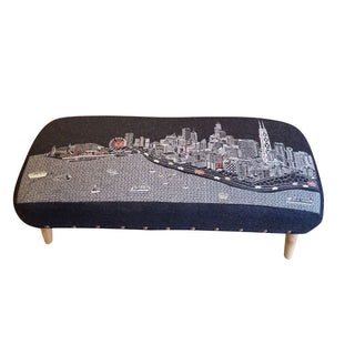 Home Outfitters 38" Gray Wool and Brown Ottoman