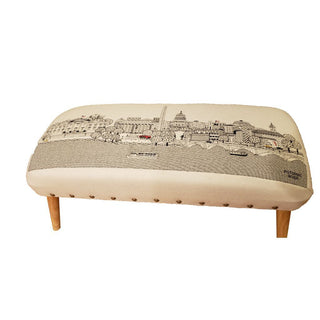 Home Outfitters 38" Cream Wool and Brown Ottoman