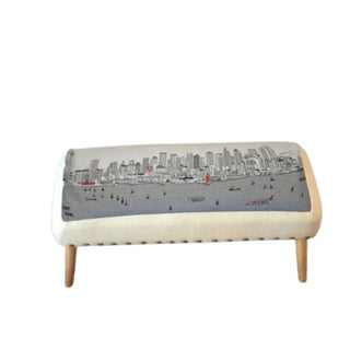 Home Outfitters 38" Cream Wool and Brown Ottoman