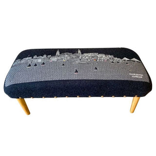 Home Outfitters 38" Gray Wool and Brown Ottoman