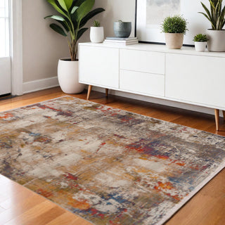 Home Outfitters 4' X 6' Gray And Ivory Abstract Power Loom Distressed Stain Resistant Area Rug