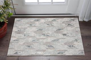 Home Outfitters 2' X 3' Gray Blue And Cream Geometric Distressed Stain Resistant Area Rug