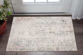 Home Outfitters 2' X 3' Gray Blue Taupe And Cream Abstract Distressed Stain Resistant Area Rug