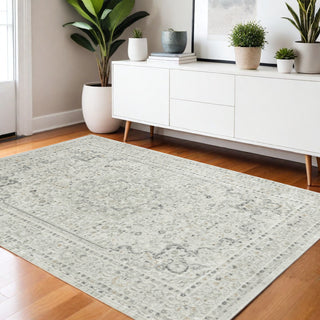 Home Outfitters 4' X 6' Ivory and Gray Floral Medallion Stain Resistant Area Rug