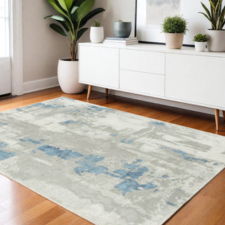 Home Outfitters 4' X 6' Ivory Gray And Blue Abstract Stain Resistant Area Rug