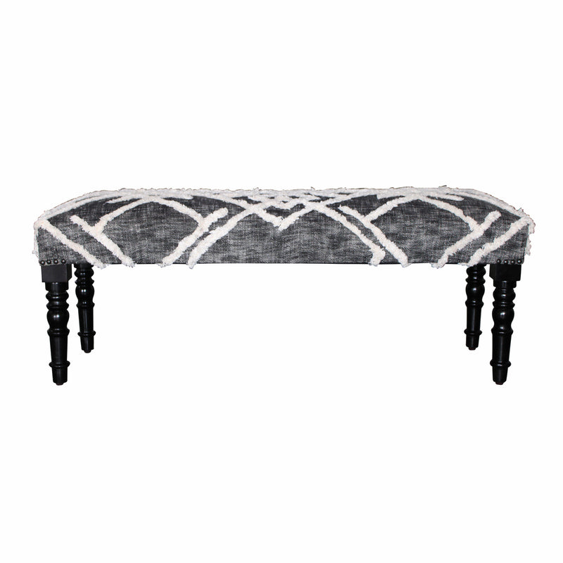 Home Outfitters 47" Gray And White Geometric Cotton Upholstered Distressed Bench