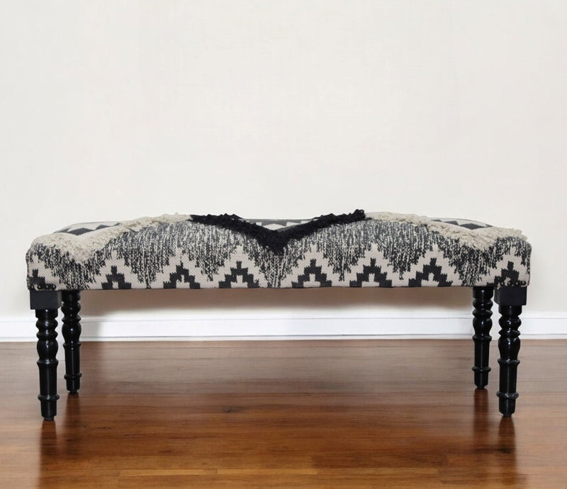 Home Outfitters 47" Black And White Black Leg Southwest Upholstered Bench