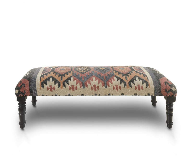 Home Outfitters 47" Brown Red and Natural Black Leg Southwest Upholstered Bench