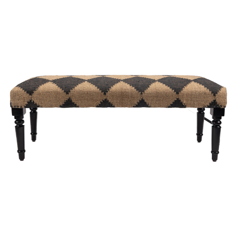 Home Outfitters 47" Tan And Black Black Leg Checkered Upholstered Bench