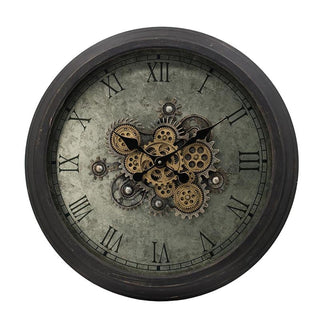  28" Circle Black and Gray Wood and Glass Analog Exposed Gear Wall Clock - product image 2
