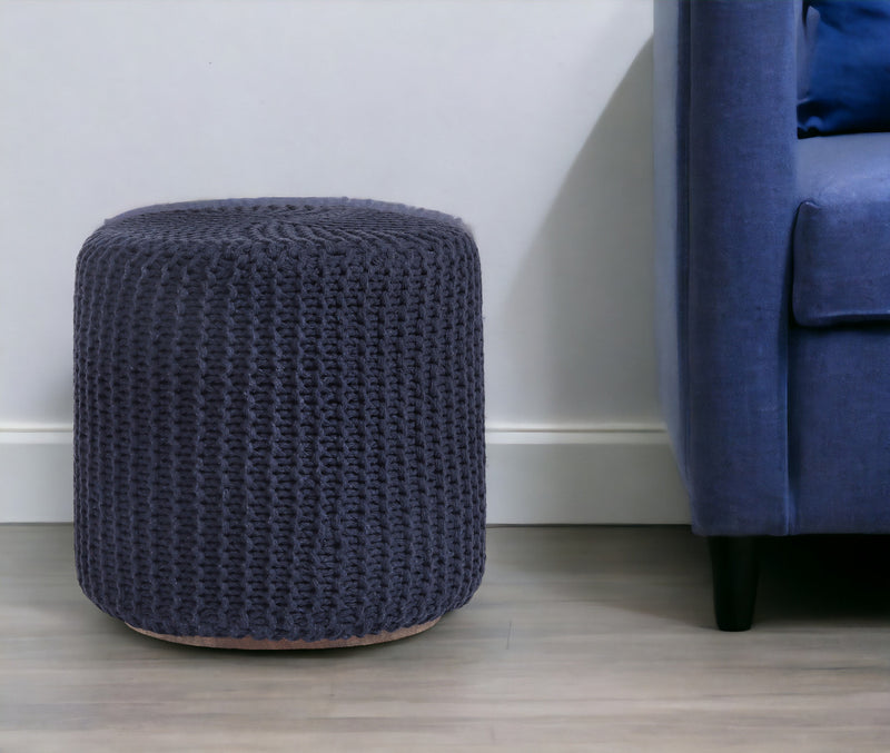 Home Outfitters 16" Navy Blue Cotton Blend Round Pouf Ottoman