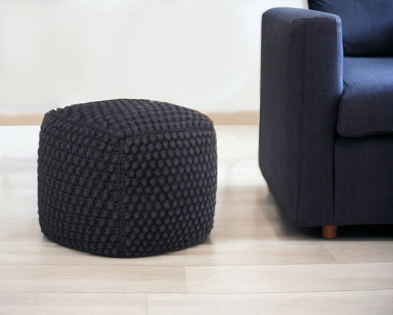 Home Outfitters 18" Black Cotton Blend Pouf Ottoman