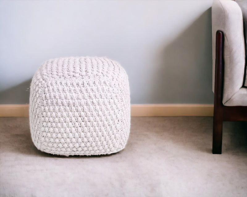 Home Outfitters 18" White Cotton Blend Pouf Ottoman
