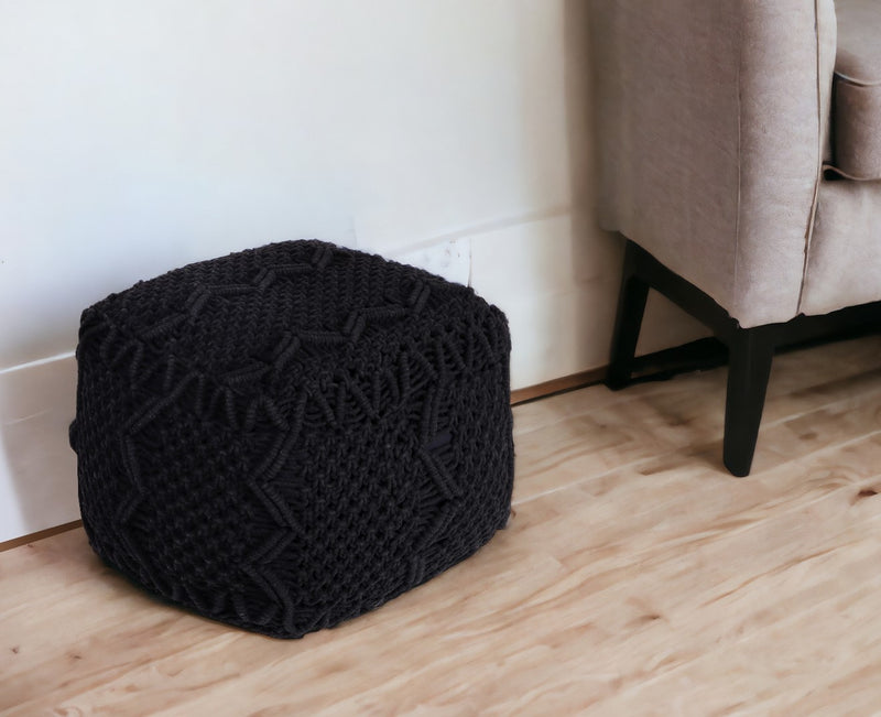 Home Outfitters 18" Black Cotton Blend Pouf Ottoman