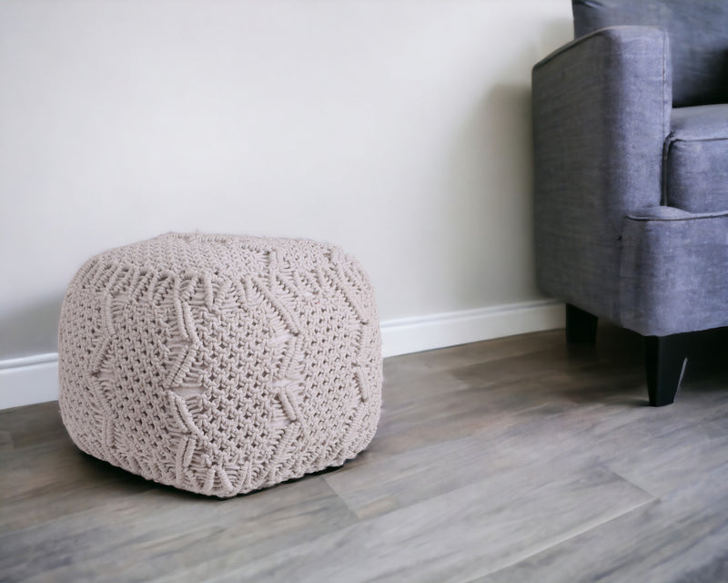Home Outfitters 18" White Cotton Blend Pouf Ottoman