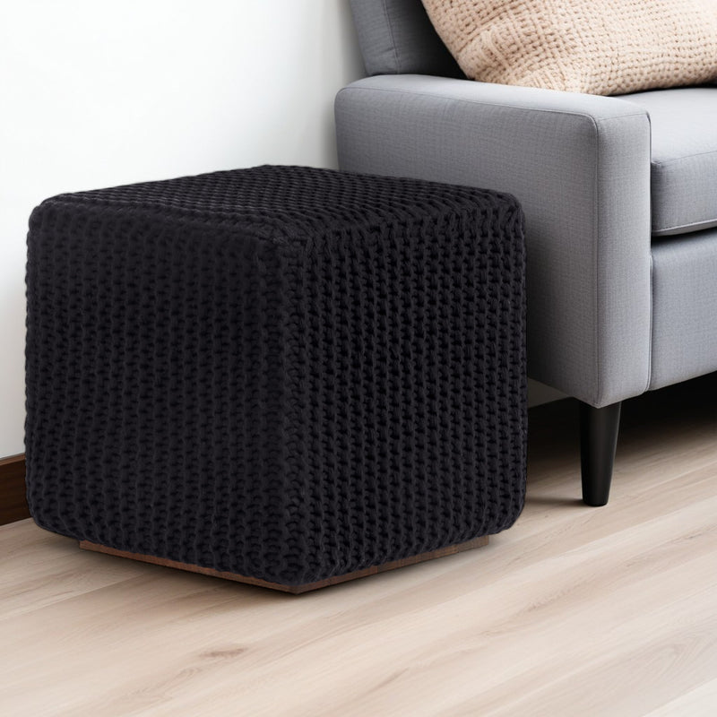 Home Outfitters 16" Black Cotton Blend Pouf Ottoman