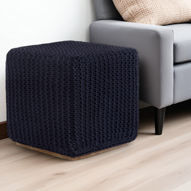 Home Outfitters 16" Navy Blue Cotton Blend Pouf Ottoman