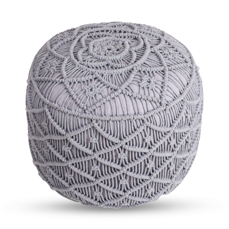 Home Outfitters 18" Light Gray Cotton Blend Round Geometric Pouf Ottoman