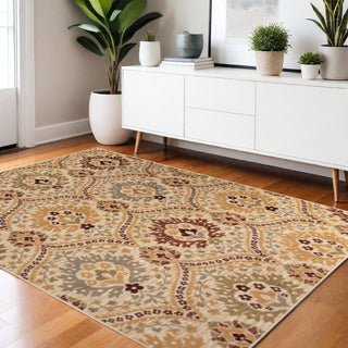 Home Outfitters 4' X 6' Camel Gray And Rust Floral Stain Resistant Area Rug
