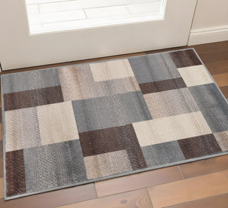 Home Outfitters 2' X 3' Gray Tan And Brown Patchwork Area Rug