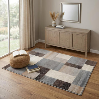 Home Outfitters 4' X 6' Gray Tan And Brown Patchwork Area Rug