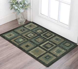 Home Outfitters 2' X 3' Color Block Beige And Teal Checkered Stain Resistant Area Rug
