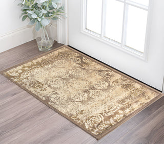 Home Outfitters 2' X 3' Brown Damask Power Loom Distressed Stain Resistant Area Rug