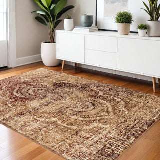 Home Outfitters 4' X 6' Maroon And Gold Abstract Distressed Area Rug