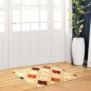 Home Outfitters 2' X 3' Beige Quatrefoil Power Loom Distressed Stain Resistant Area Rug