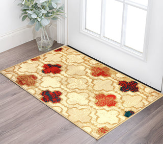 Home Outfitters 2' X 3' Beige Quatrefoil Power Loom Distressed Stain Resistant Area Rug