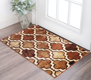 Home Outfitters 2' X 3' Brown Quatrefoil Power Loom Distressed Stain Resistant Area Rug