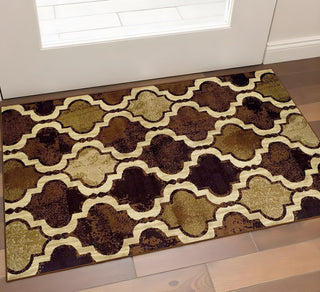 Home Outfitters 2' X 3' Coffee Beige And Black Quatrefoil Distressed Area Rug