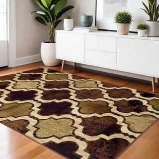 Home Outfitters 4' X 6' Coffee Quatrefoil Power Loom Distressed Stain Resistant Area Rug