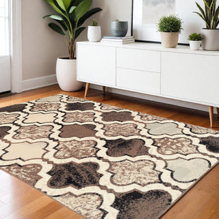Home Outfitters 4' X 6' Ivory Quatrefoil Power Loom Distressed Stain Resistant Area Rug