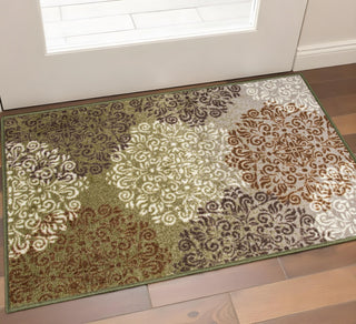 Home Outfitters 2' X 3' Brown Green And Ivory Floral Area Rug