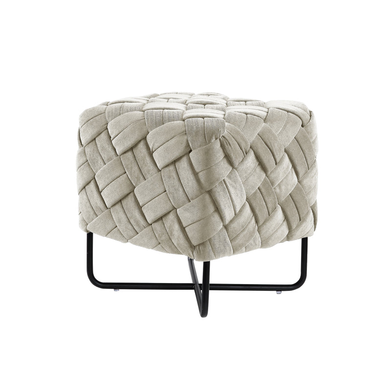 Home Outfitters 17" Cream Velvet And Black Cube Ottoman