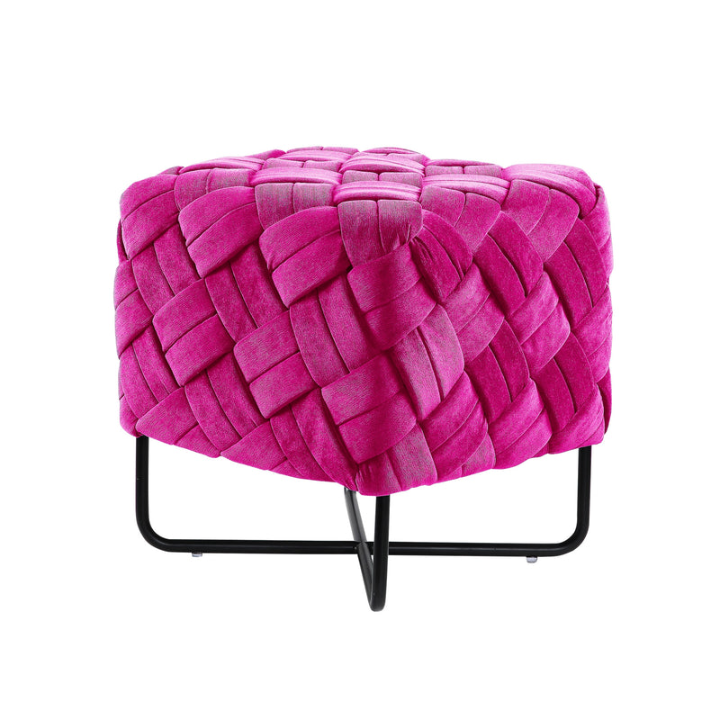 Home Outfitters 17" Fuchsia Velvet And Black Cube Ottoman