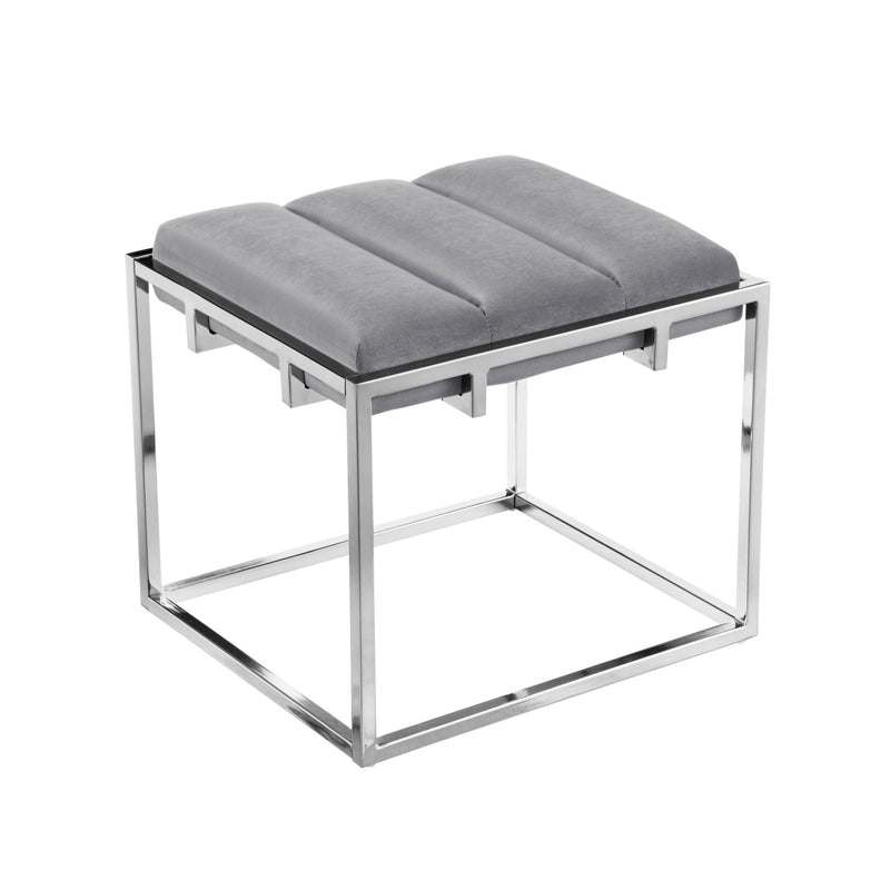 Home Outfitters 17" Gray Velvet And Silver Ottoman