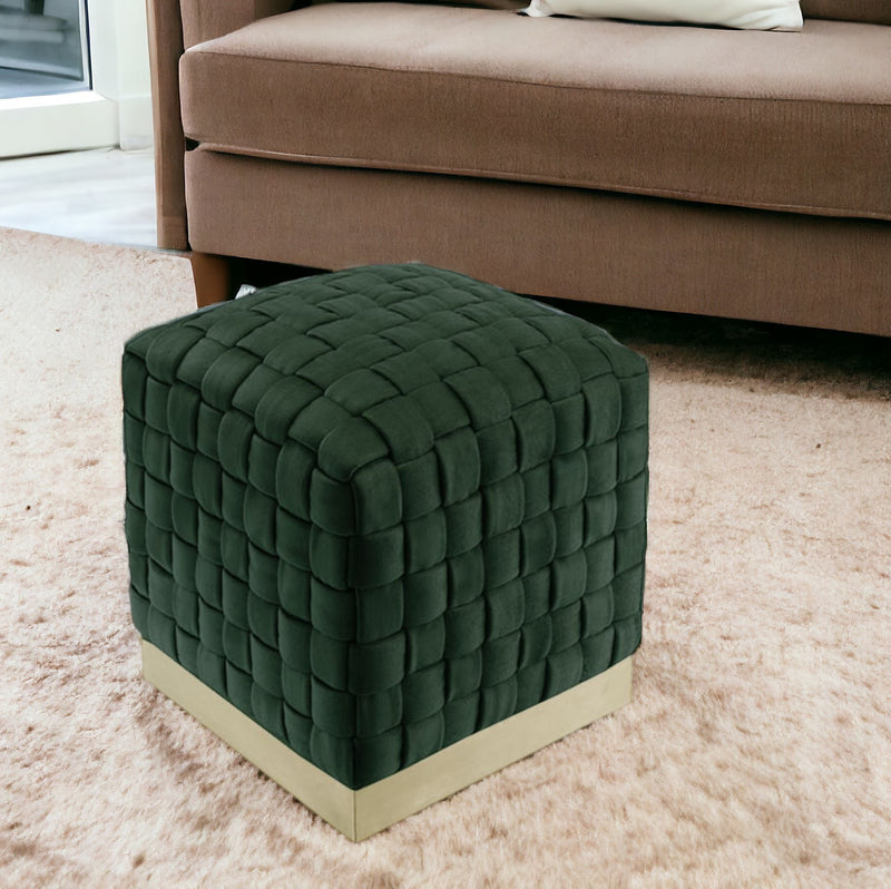 Home Outfitters 17" Hunter Green Velvet And Gold Ottoman