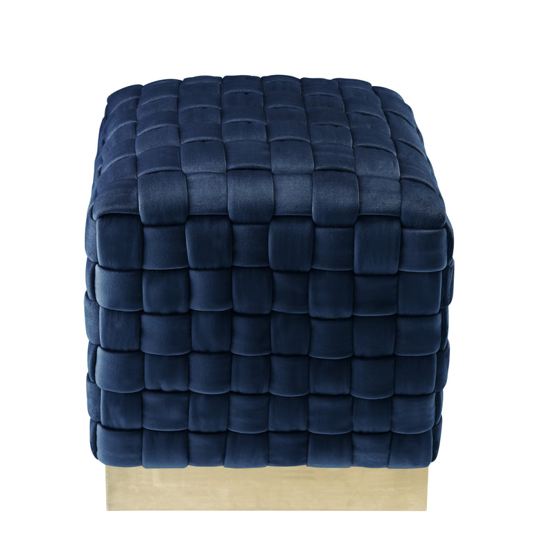 Home Outfitters 17" Navy Blue Velvet And Gold Ottoman