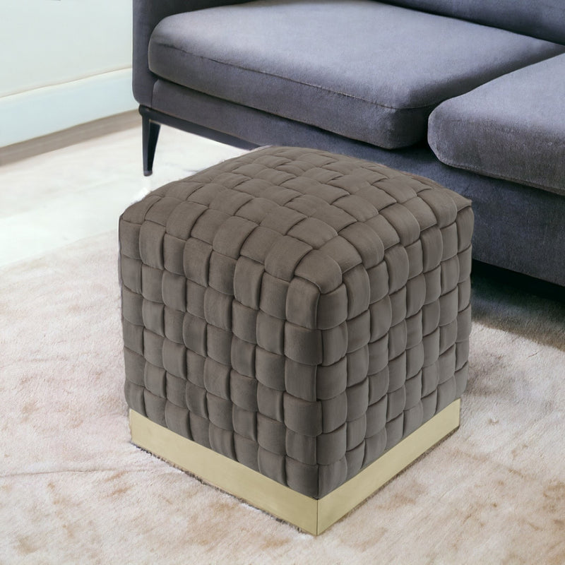 Home Outfitters 17" Taupe Velvet And Gold Ottoman