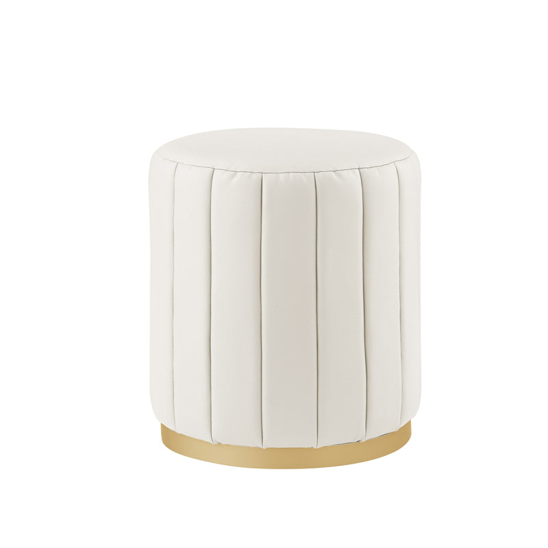 Home Outfitters 16" White Faux Leather And Gold Round Ottoman