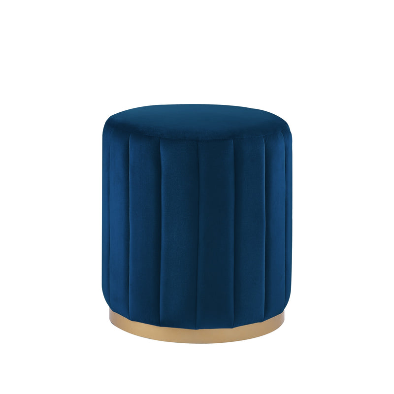 Home Outfitters 16" Navy Blue Velvet And Gold Round Ottoman