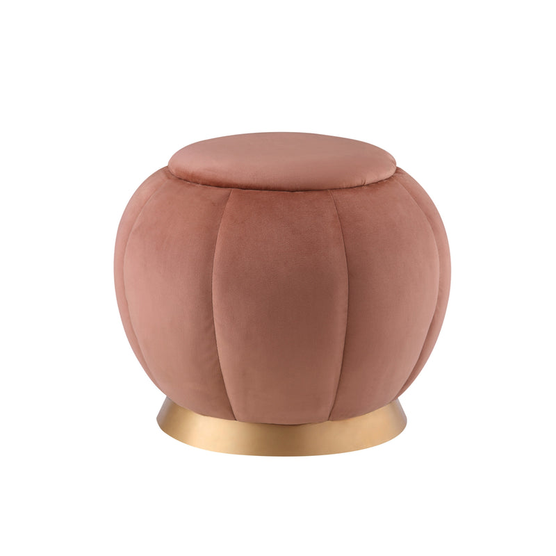 Home Outfitters 20" Blush Velvet And Gold Round Ottoman