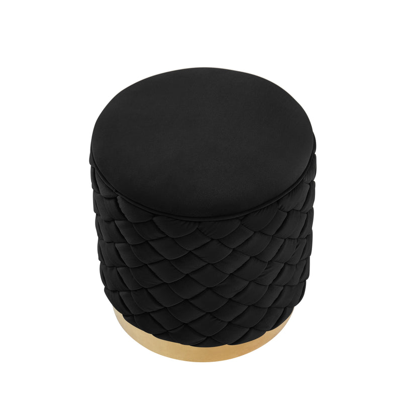 Home Outfitters 15" Black Velvet And Gold Round Ottoman