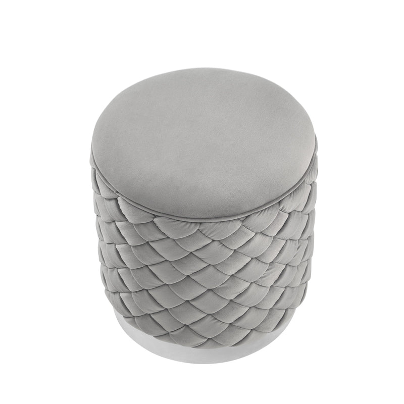 Home Outfitters 15" Gray Velvet And Silver Round Ottoman