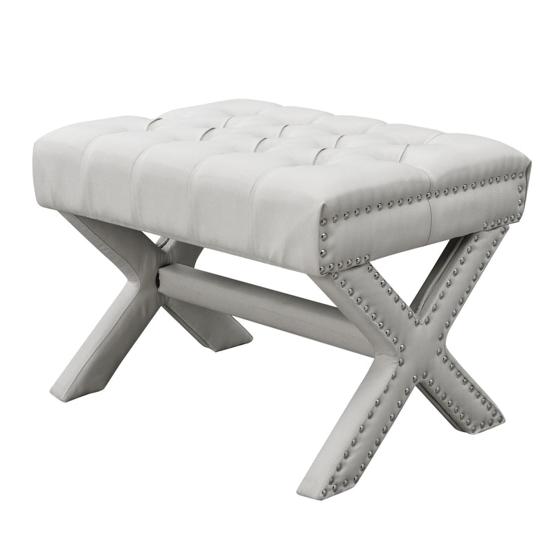 Home Outfitters 20" Cream Linen Tufted Ottoman