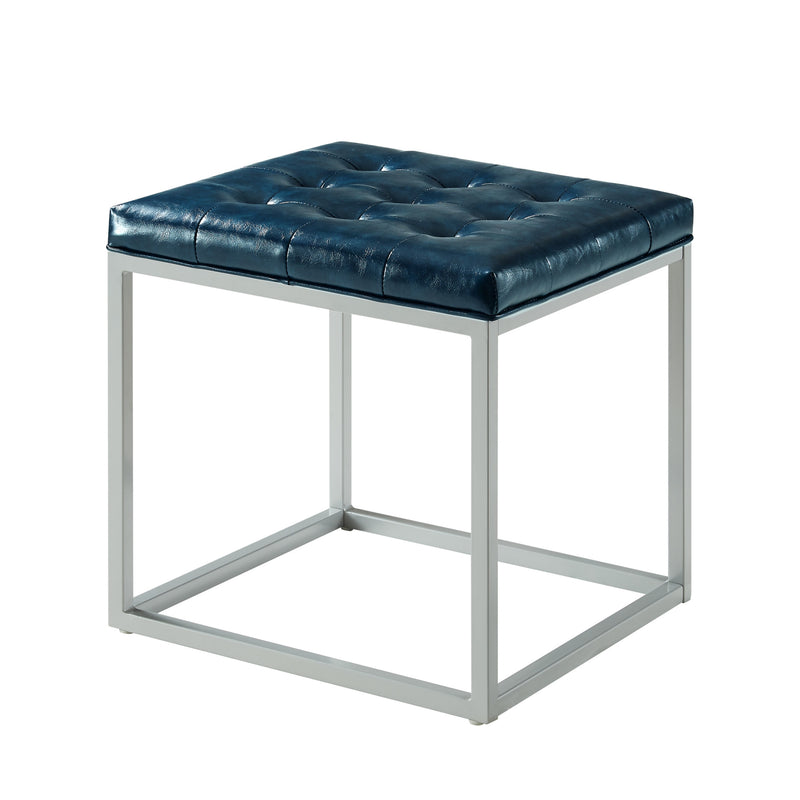 Home Outfitters 18" Blue Faux Leather And Gray Cube Ottoman